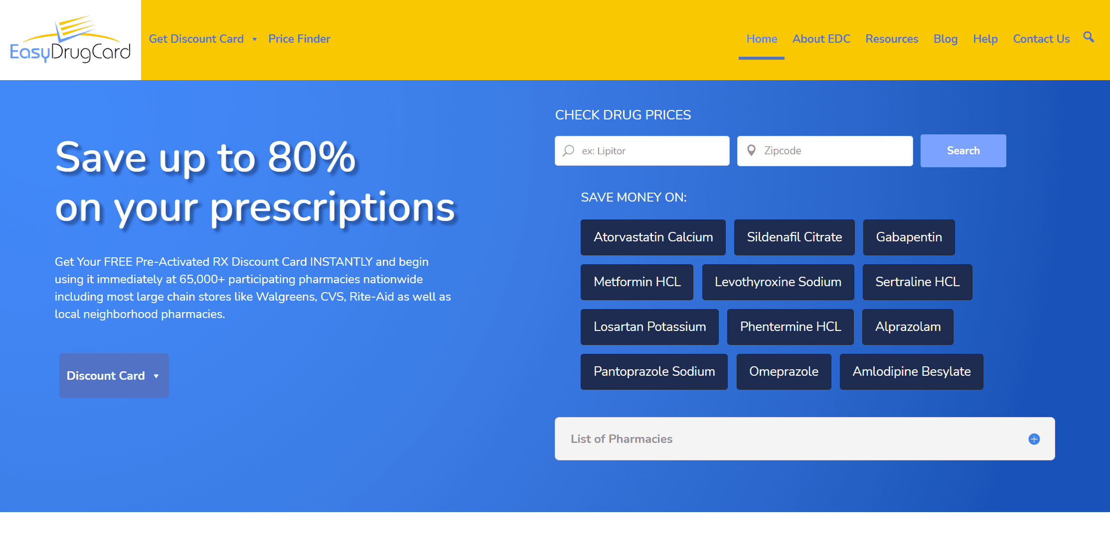 Easy Drug Card Home Page