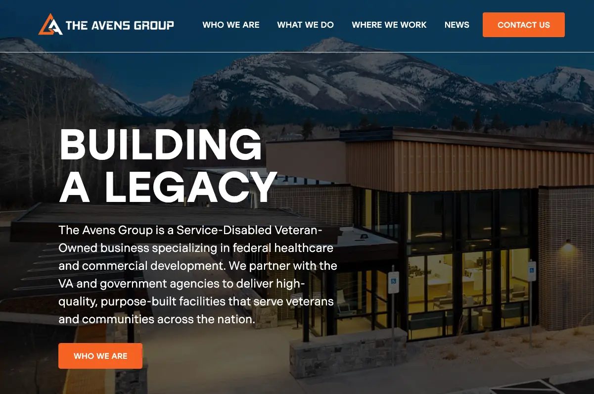 The Avens Group website homepage